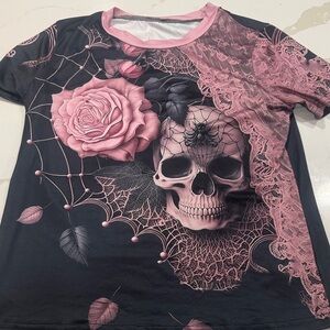 Pink and Black Skull Graphic T-Shirt